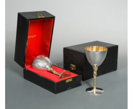 A pair of 20th century parcel gilt silver wine goblets, mark of Stuart Devlin, London 1977, 'Bull', commissioned by the Royal