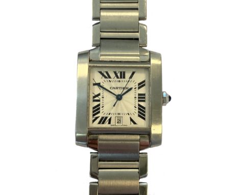 Cartier - A gentleman's steel 'Tank Française' wristwatch, circa 2009, model W51028Q3, ref 2302, the signed rectangular silve