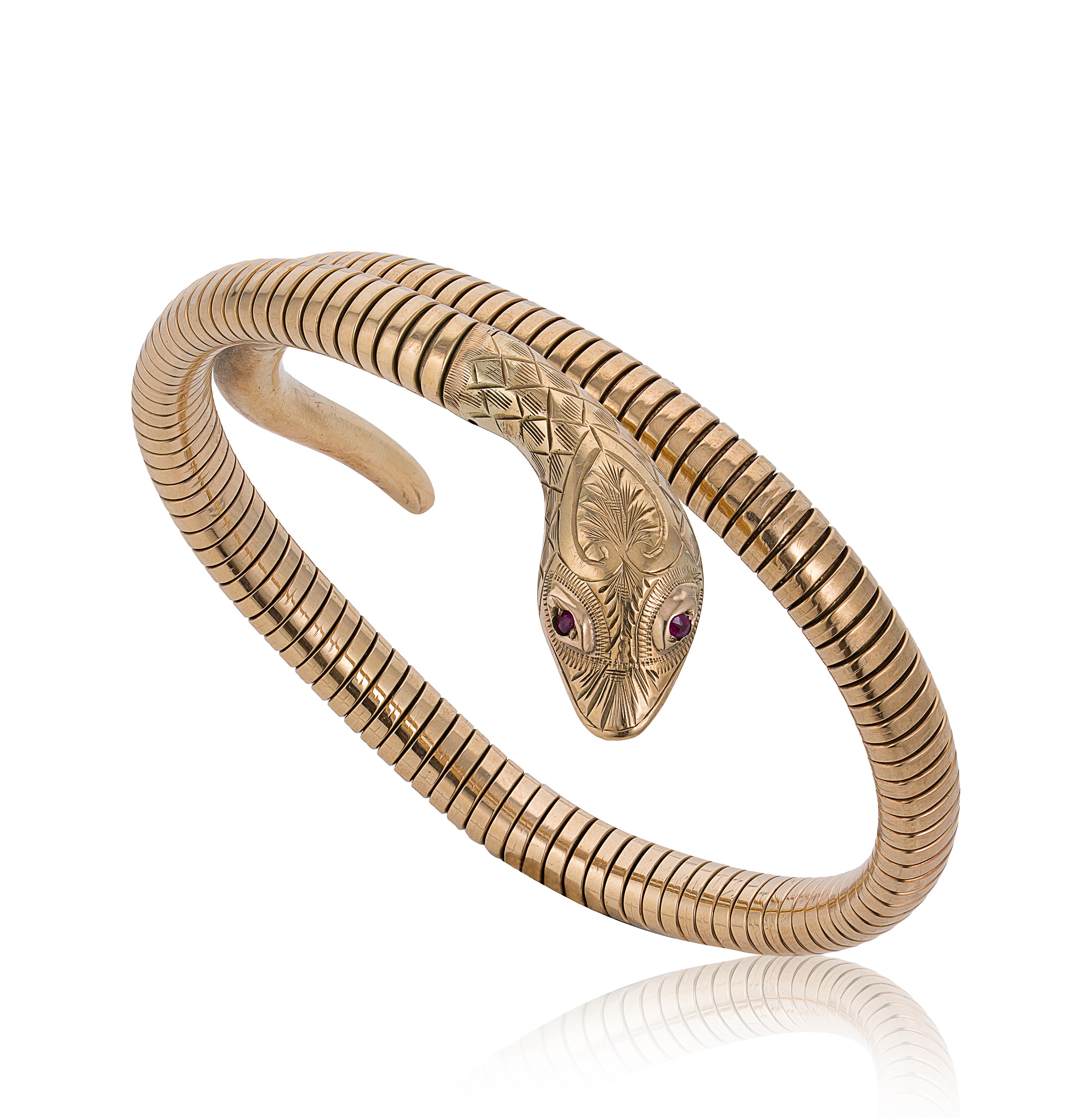 A mid-20th century 9ct gold flexible sprung snake bangle, mark of Cropp &  Farr, in - Cheffins Fine Art
