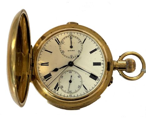 Baume &amp; Co - An 18ct gold minute repeating chronograph 'up and down' full hunter pocket watch, circa 1907, the signed whi