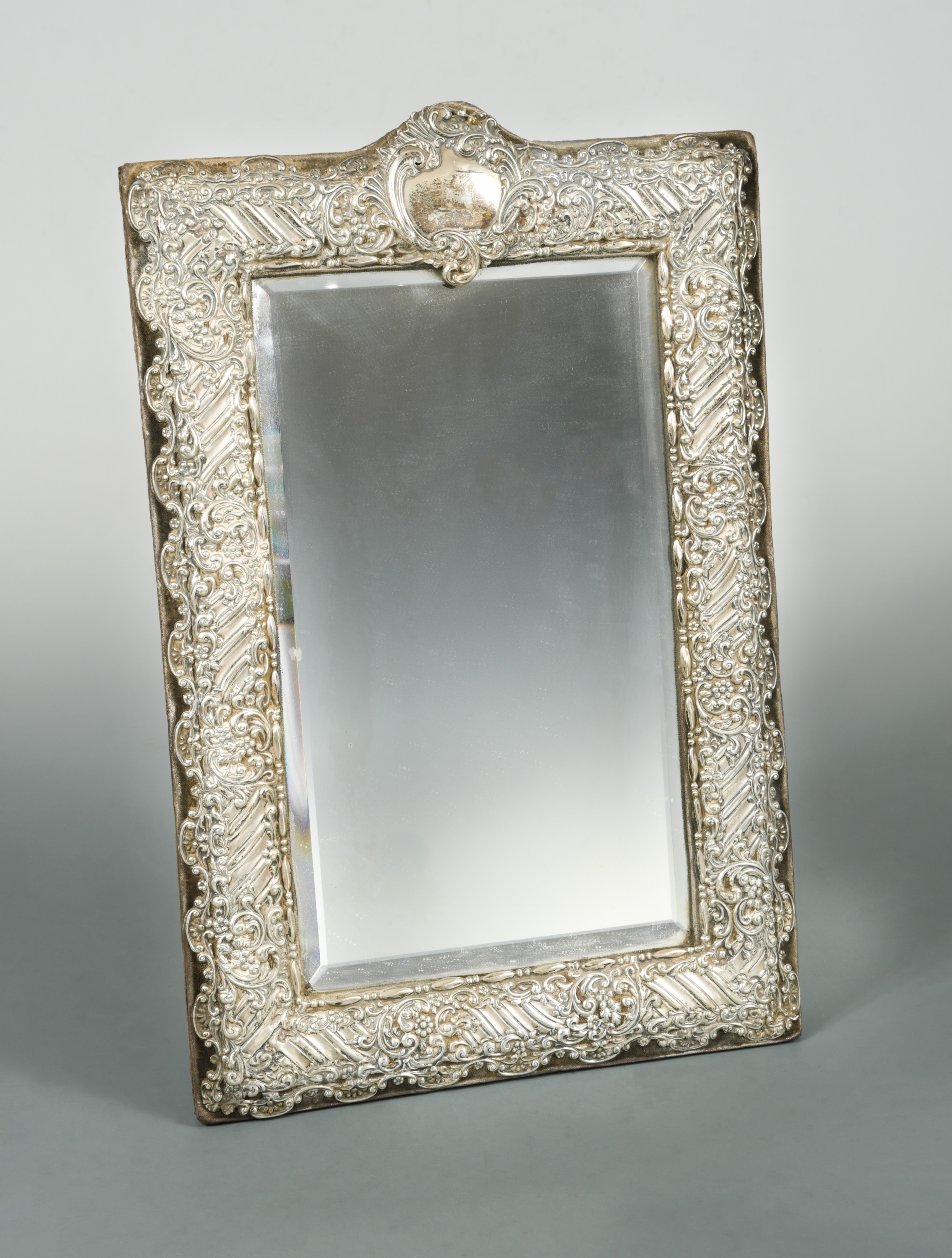 A Victorian silver mounted easel back dressing table mirror, in
