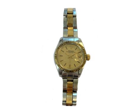 Rolex - A lady's two colour 'Oyster Perpetual Date' wristwatch, circa 1975, model number 6917, serial number 3901772, the sig