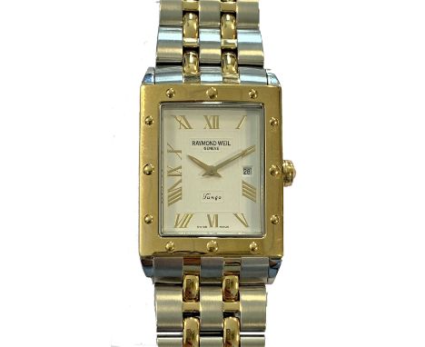 Raymond Weil - A gentleman's two colour 'Tango' wristwatch, model 5381, serial number K2000048, the signed rectangular white 