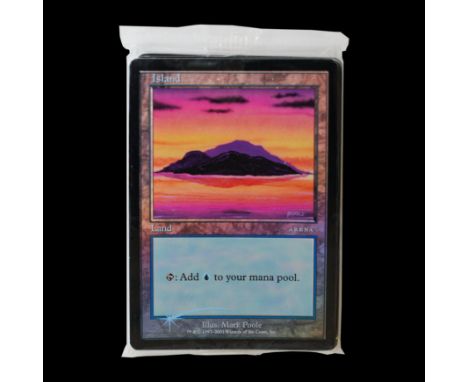 This lot contains a sealed pack of the Arena Island's in foil. This pack is sealed, the count is approximately 10, This Islan