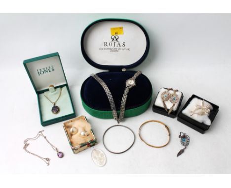 Rojas ladies wristwatch, link bracelet, pendant necklaces, rolled gold bangle, earrings etc 