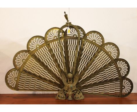 Brass folding fan shaped firescreen