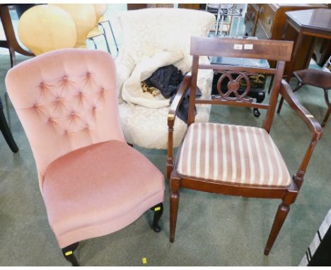Mixed lot of chairs to include deep button pink upholstered chair 