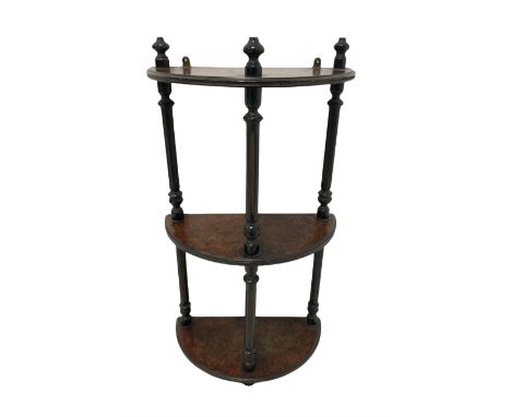 Late victorian ebonised wall shelf with amboyna shelves H65cm