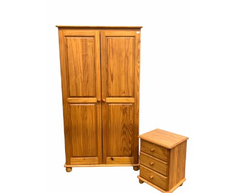 Polished pine double wardrobe, the interior fitted with shelf and hanging rail, (W100cm, H85cm, D53cm) together with a simila