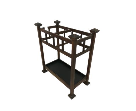 Oak stick stand with one internal division and one metal drip tray 