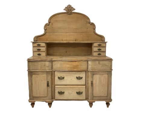 Victorian pine chiffonier, the single shelf back and six small drawers, over three frieze drawers and two central drawers, fl