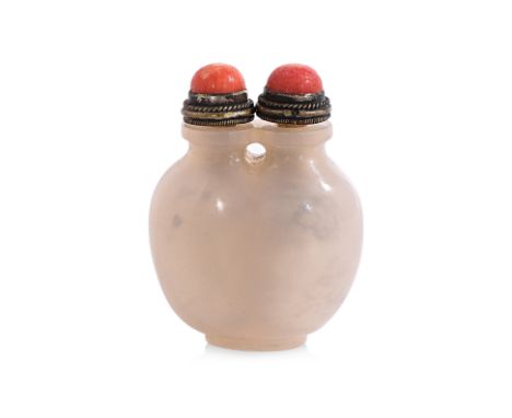 A JADE CONJOINED DOUBLE SNUFF BOTTLE
19th century, small bottle with two openings and separate hollowed interior sections, re