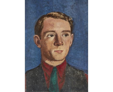 Powys Evans,&nbsp;British 1899-1981 -&nbsp;Portrait of Anthony Thorne;&nbsp;oil on panel, signed and titled to label on the r