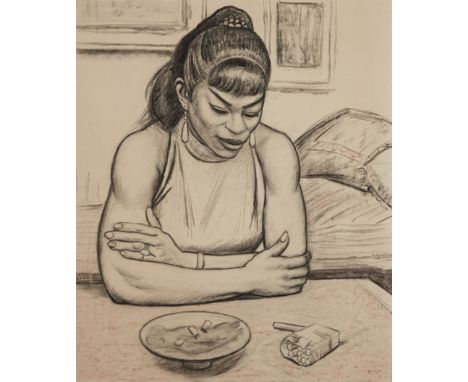 Clifford Hall,&nbsp;British 1904-1973 -&nbsp;Portrait of Abbie La Fleur, 1958;&nbsp;pencil and coloured crayon on paper, sign
