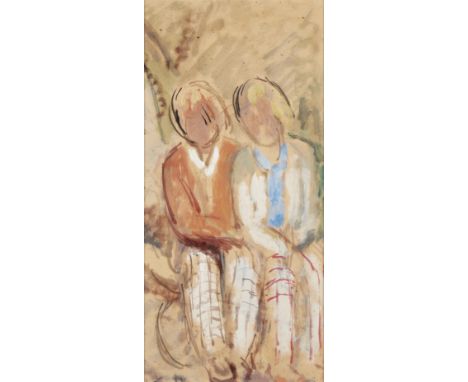 Vanessa Bell,&nbsp;British 1879-1961 - Family Group, Frances and Nerissa Garnett, c.1957;&nbsp;gouache on paper, with Estate 