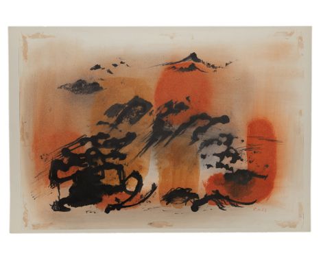 Clarke Hutton,&nbsp;British 1898-1984 -&nbsp;Untitled (red and black), 1963;&nbsp;watercolour and ink on paper, signed with i