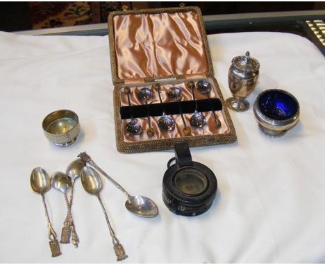 Silver condiments, military compass 