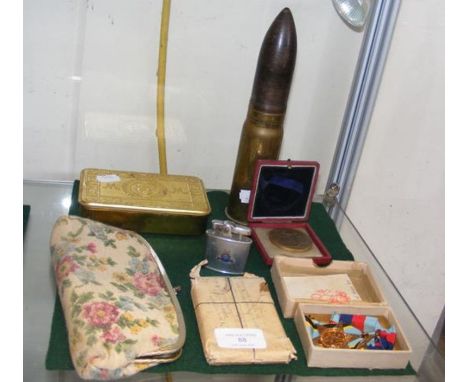 A 1914 Christmas box containing military belt buckle, medals, together with other military collectables etc.CONDITION REPORTT