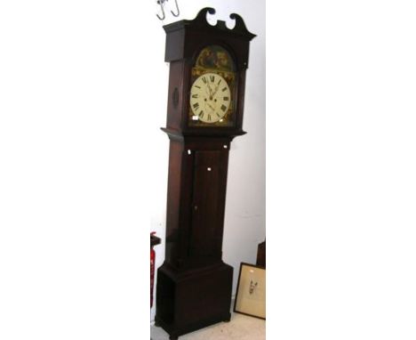 A 19th century painted arch dial eight day Grandfather clock with separate second hand and date aperture
