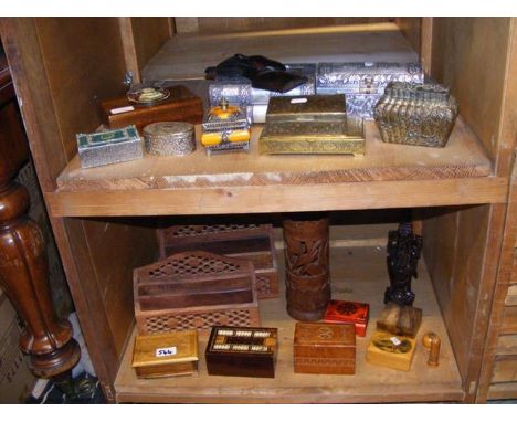 A selection of metal and wooden trinket boxes, etc. 