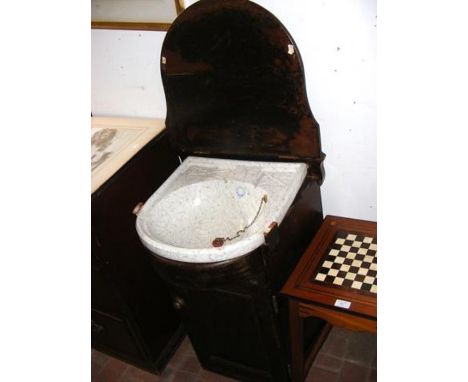 An antique Union Castle Line ships wash basin in fitted cabinet, standing 84cms high