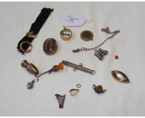 A 9ct gold cased pendant compass together with other collectables