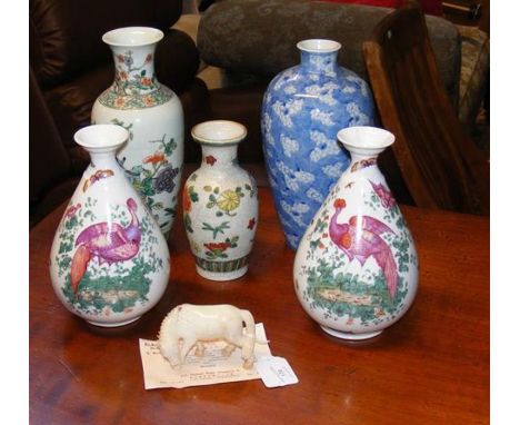 A 9cm long jade horse ornament with original Chinese shop receipt, together with a selection of Oriental vases CONDITION REPO
