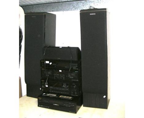 An Onkyo Home Sound System, including record player and cassette deck 