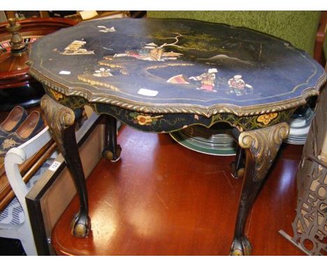 A lacquered Chinese occasional table, together with a rectangular wall mirror 