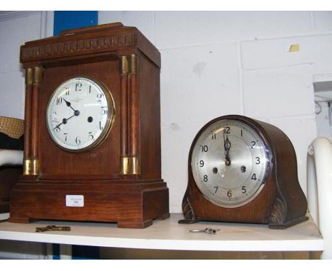A Benetfink &amp; Co. two train mantel clock in oak case, together with a Smiths clock 