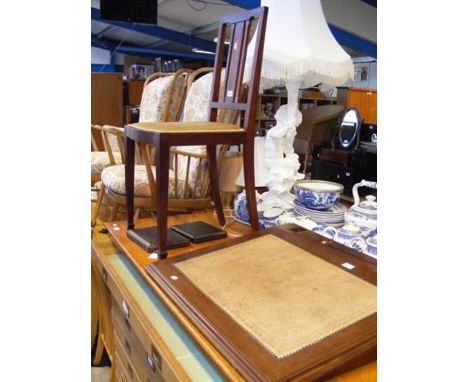 A mahogany table-top writing slope with leather insert, together with an Edwardian chair 