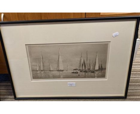 WILLIAM WYLLIE - etching of sailing off Cowes - 18cm x 37cm