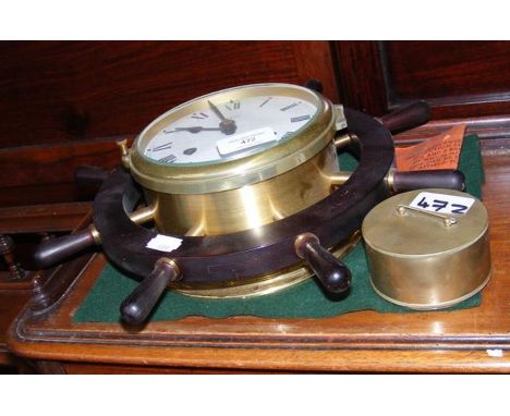A Schatz ship's wheel clock, together with a sextant in brass case 