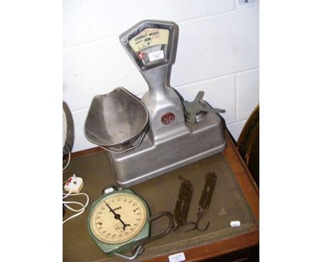 A Vandome &amp; Hart Ltd. vintage counter scale, together with Salter hook scale, etc. 