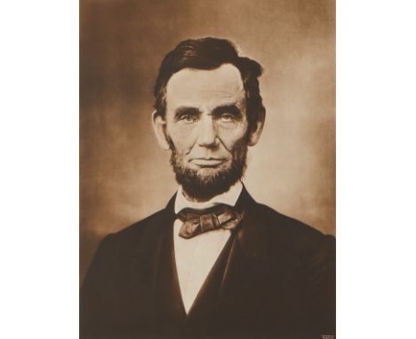 Large early 20th century photogravure of Abraham Lincoln in his iconic portrait pose. This photogravure by Moses Rice is know