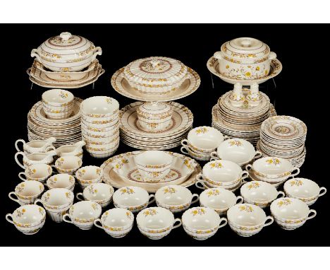 Copeland Spode, England. "Buttercup" pattern porcelain dinner service. Each marked along the underside with "Copeland Spode E