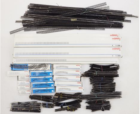 Marklin, Germany. Large group of HO scale K train track totaling 336 pieces; including but not limited to two model 22715 tra