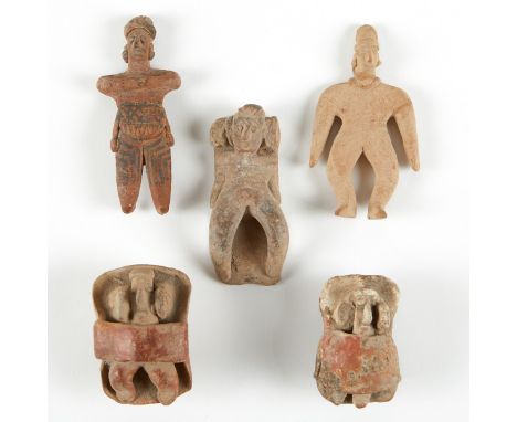 Group of five pre-Columbian Calima polychrome ceramic fertility figures. Several with remnants of polychroming. William Atkin