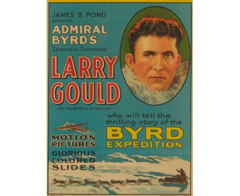 Poster advertising a lecture by American geologist Lawrence M. Gould (1896-1995), discussing his role as chief scientist and 