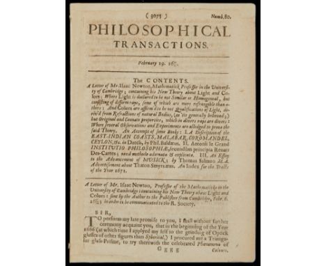 Sir Isaac Newton (English, 1642-1727). Ã«A Letter of Mr. Isaac Newton... Containing his New Theory about Light and Colors.Ã­ 