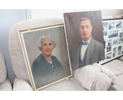 A pair of 1950s oil on canvas portrait studies of a lady and gentleman, one dated Athens 1955