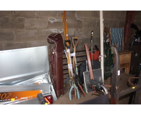 A quantity of various garden tools 