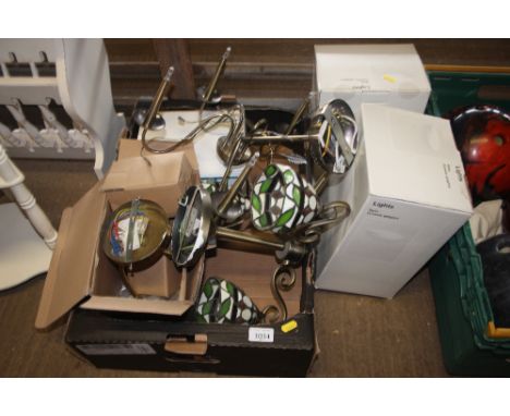 A box of Tiffany style light fittings and others