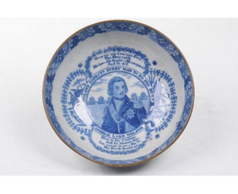 A Staffordshire Pearlware Nelson Commemorative bowl, English circa 1805
Printed in blue and white, the central roundel depict
