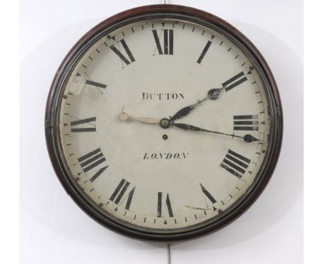 A good early 19th Century mahogany cased drop dial wall timepiece signed Dutton london
With a 57cm white dial signed Dutton, 