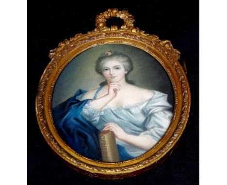 Larrive? (French School, 19th Century) - 'Portrait of a young lady in a blue dress holding a book'
Oval pastel, signed, stenc