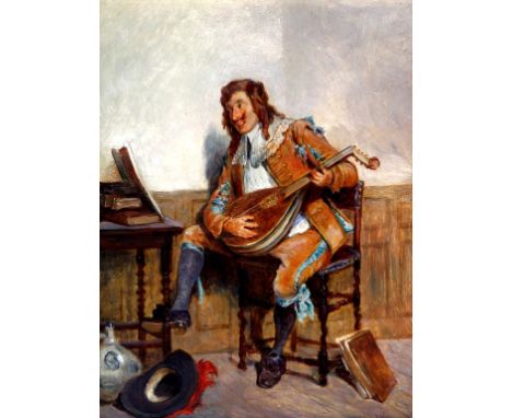 Henry Gillard Glindoni RBA ARWS (British, 1852-1913) - 'A 17th Century Cavalier Playing a Mandolin'
Oil on panel, signed and 