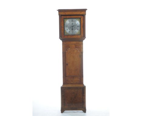 An early 19th Century burr elm longcase clock, signed R Lawson, Wigan 

With a 35cm brass dial with subsidiary seconds and da