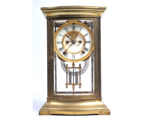 A nineteenth century French four glass mantel clock
With a 10cm white dial, stamped Made in USA.  Roman numerals, blued hands