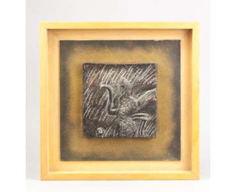 JOHN MALTBY (1936-2020); 'Marsh Bird', a square stoneware tile mounted on board, impressed M mark, inscribed title verso, 17 